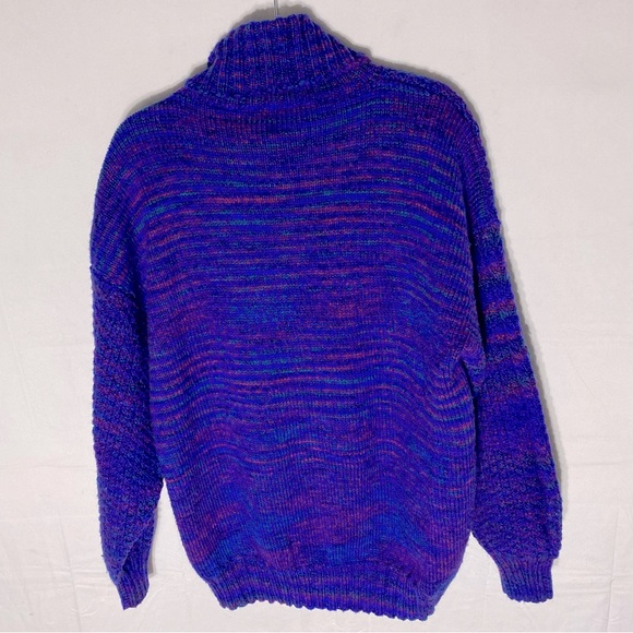 Handmade Hand Knit Purple Rainbow Cable Knit Pullover Turtleneck Sweater L - Picture 13 of 14